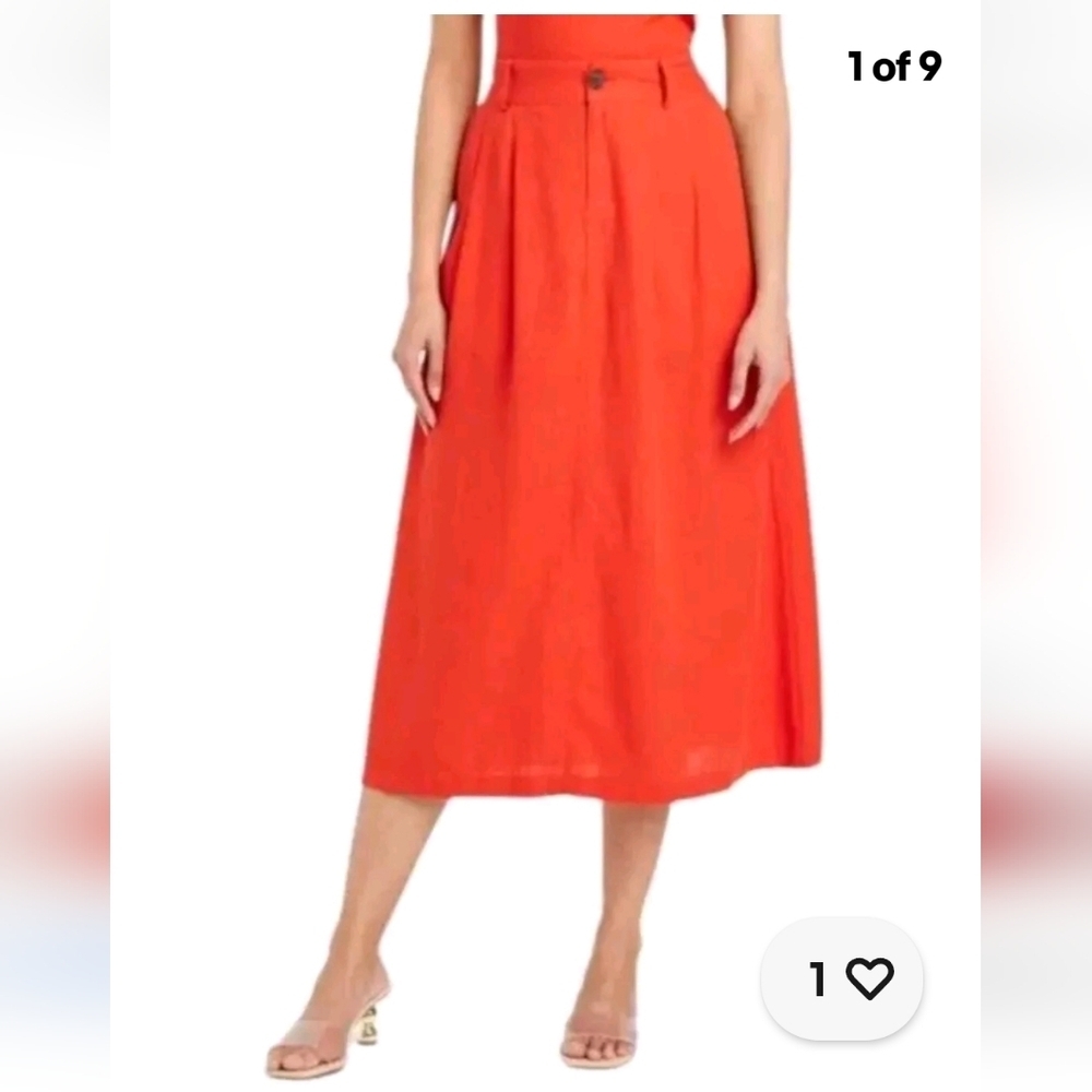 Women's Red Linen Mix Skirt A New Day A-line Maxi W/Pockets Size XS